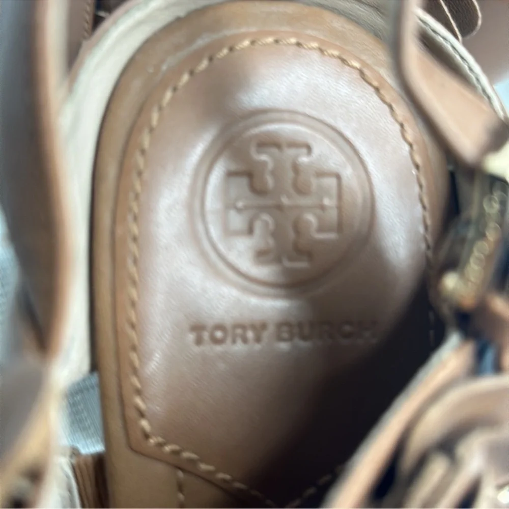 NWOB Tory Burch Women's Brown 65 mm Nappa Leather Blossom Heel Block Sandal 9.5